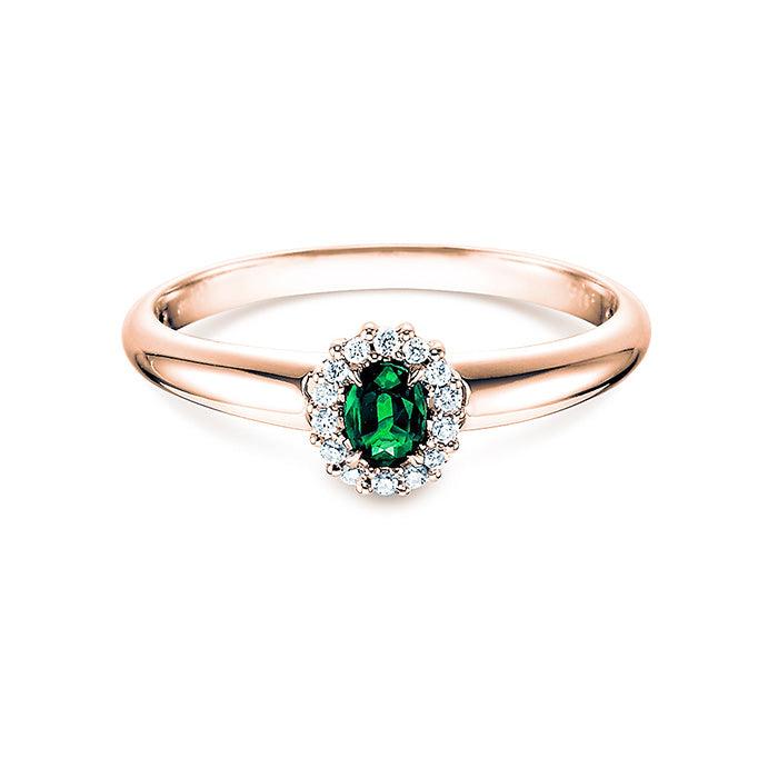Verlobungsring JOLIE Rosegold mit Smaragd & Diamanten 0.06ct - Trauringmacher München