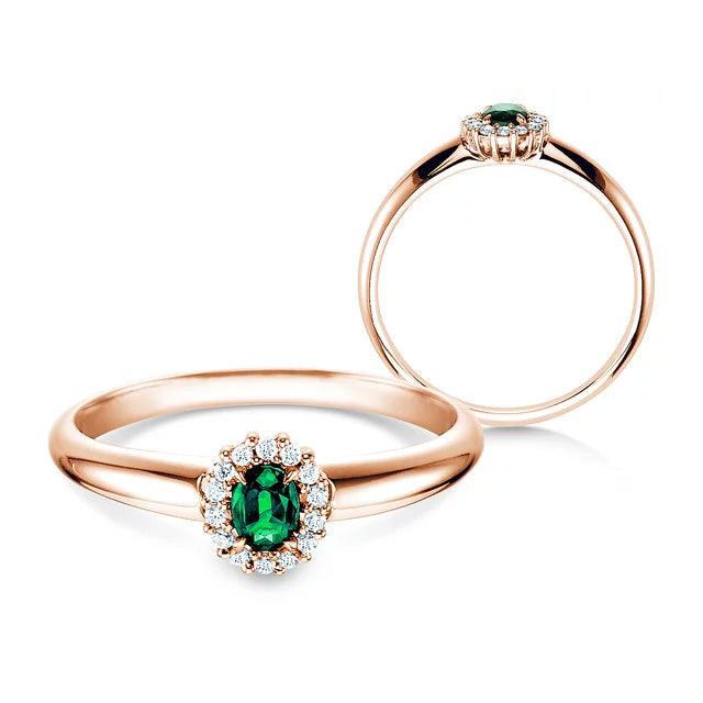 Verlobungsring JOLIE Rosegold mit Smaragd & Diamanten 0.06ct - Trauringmacher München