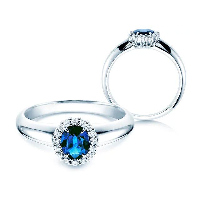 Verlobungsring WINDSOR Platin mit Saphir & Diamanten 0.12ct - Trauringmacher München
