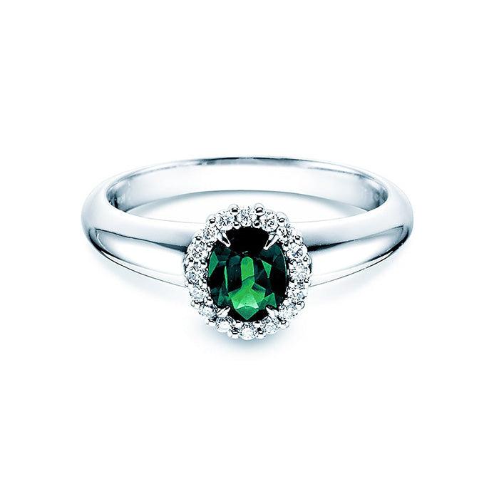 Verlobungsring WINDSOR Platin mit Smaragd & Diamanten 0.12ct - Trauringmacher München
