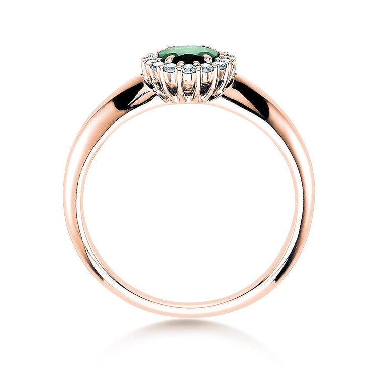 Verlobungsring WINDSOR Rosegold mit Smaragd & Diamanten 0.12ct - Trauringmacher München