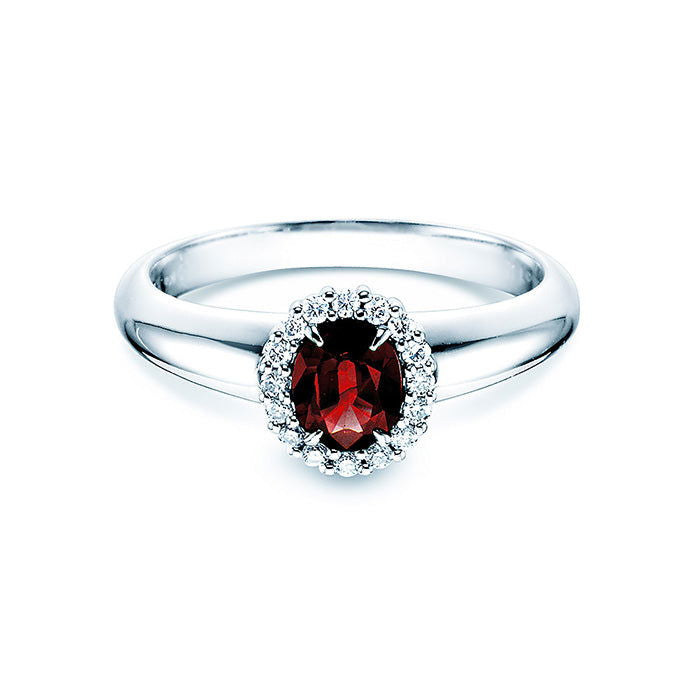 Verlobungsring WINDSOR Weißgold mit Rubin & Diamanten 0.12ct - Trauringmacher München