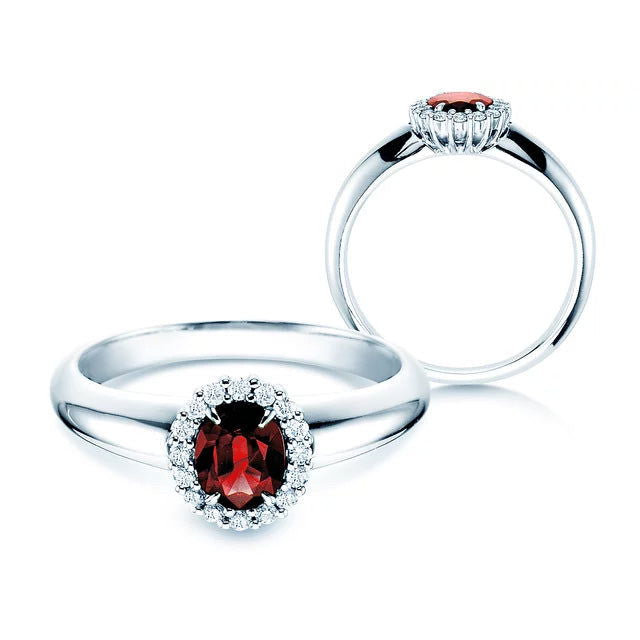 Verlobungsring WINDSOR Weißgold mit Rubin & Diamanten 0.12ct - Trauringmacher München