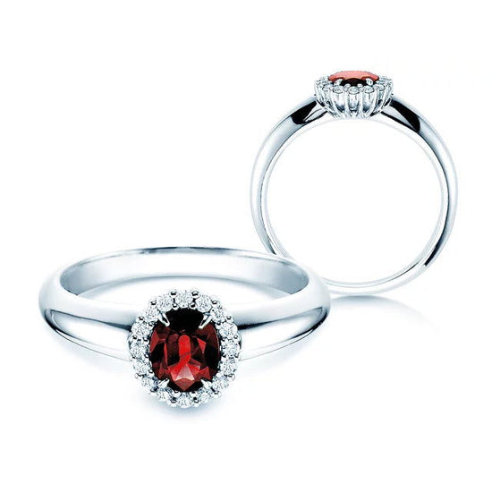Verlobungsring WINDSOR Weißgold mit Rubin & Diamanten 0.12ct - Trauringmacher München