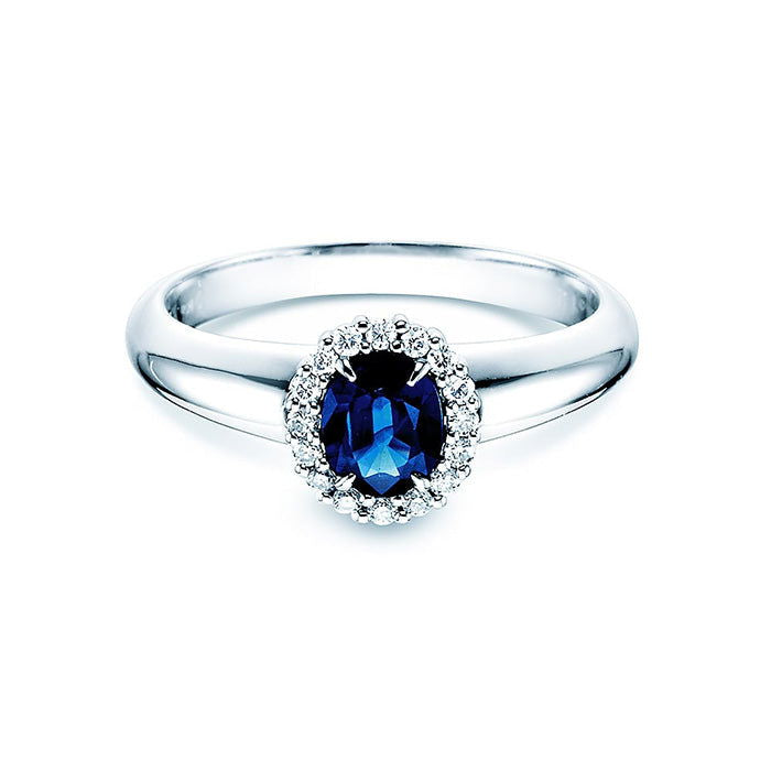 Verlobungsring WINDSOR Weißgold mit Saphir & Diamanten 0.12ct - Trauringmacher München