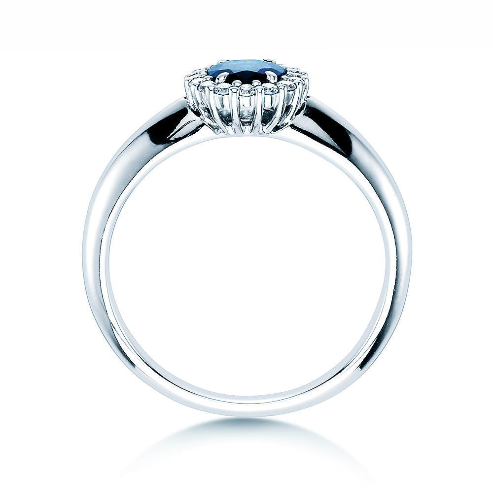 Verlobungsring WINDSOR Weißgold mit Saphir & Diamanten 0.12ct - Trauringmacher München
