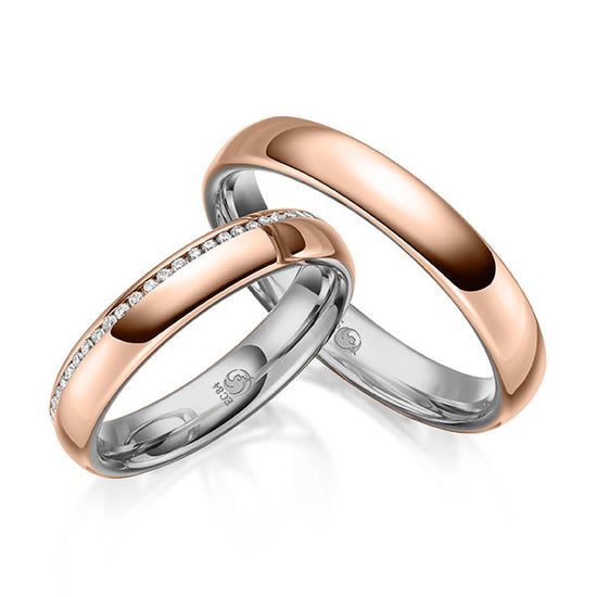 RUBIN Trauringe Zweifarbig mit Diamanten RU-1640-ROSE/WG