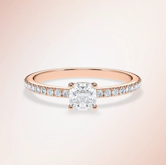 Verlobungsring Rosegold 585 mit Diamant I AMORE CUSHION PAVE